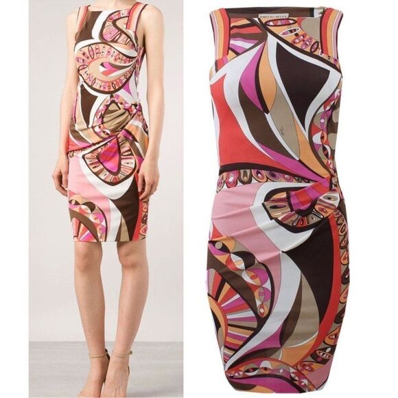 Emilio Pucci Dresses & Skirts - EMILIO PUCCI Multicolor Abstract Ruched Side Sheath Knee Length Dress Si…